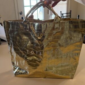 Metallic Gold Croc-Embossed Tote Bag - Tote Bag